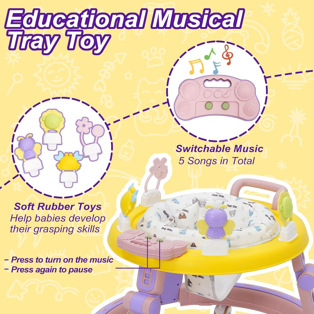 Multifunktionale Lauflernhilfe 5 in 1 mit Musikspielzeug,Fussstütze,360-Grad-Stummschaltung,6 Räder,
