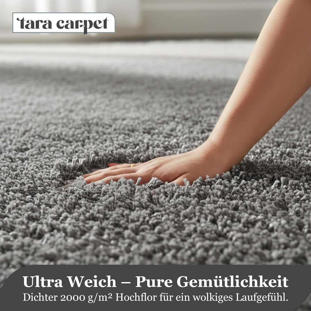 Taracarpet Shaggy Teppich Wohnzimmer Venezia Hochflor Langflor Teppiche modern Anthrazit 120 cm rund