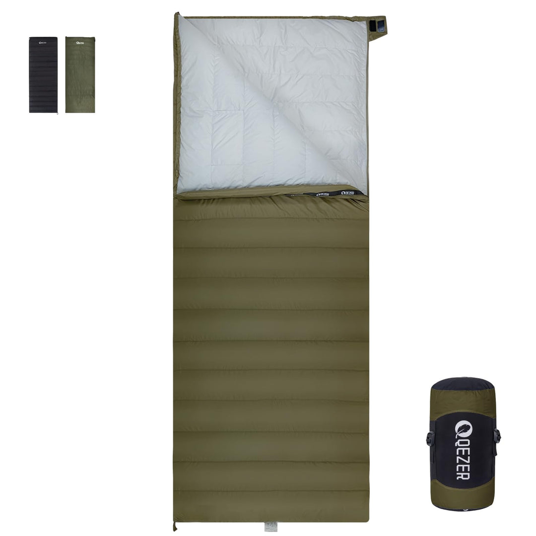 QEZER Daunenschlafsack Ultraleicht Deckenschlafsack kleines Packmass für Camping und Trekking 3~4 Ja