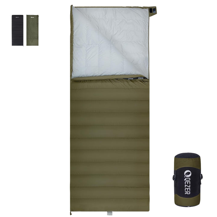 QEZER Daunenschlafsack Ultraleicht Deckenschlafsack kleines Packmass für Camping und Trekking 3~4 Ja