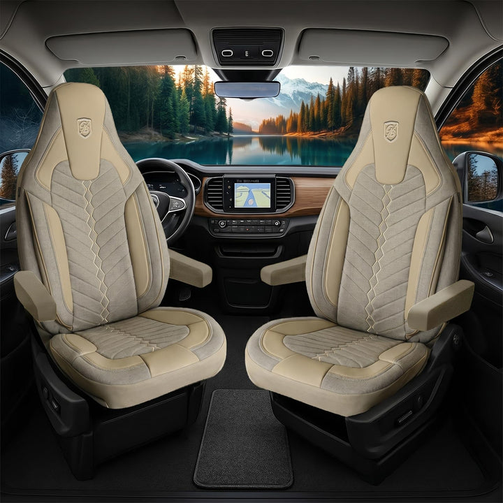 Autositzbezüge Universal für Wohnmobil & Caravan - Vordersitze Auto Sitzbezug aus Leinen, Beige, Air