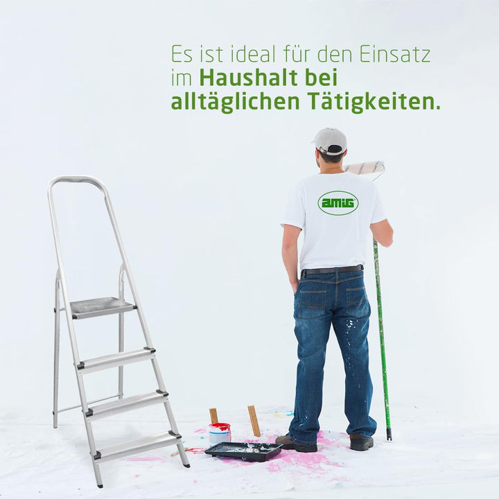 Amig - Klappbare Leiter mit 4 Stufen - Hergestellt aus Aluminium - Masse der kleinen Stufen: 28 cm x
