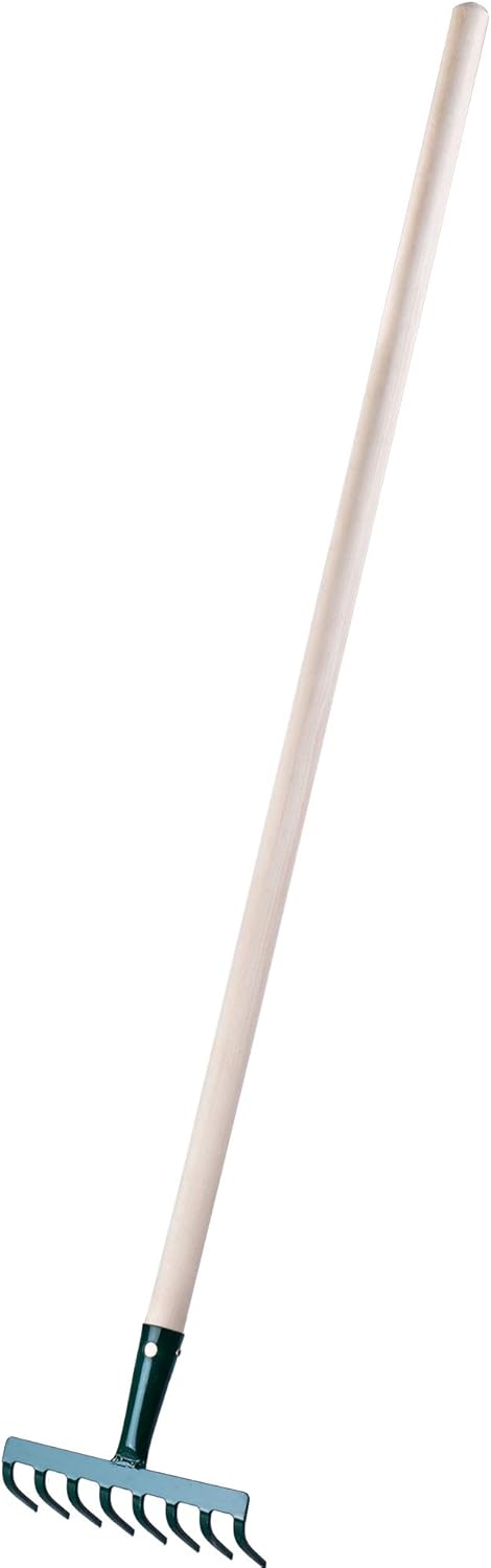 KADAX Rechen aus Metall, Flache Harke mit Stiel aus Holz, Laubbesen für Garten, Beet, Laubrechen, Ra