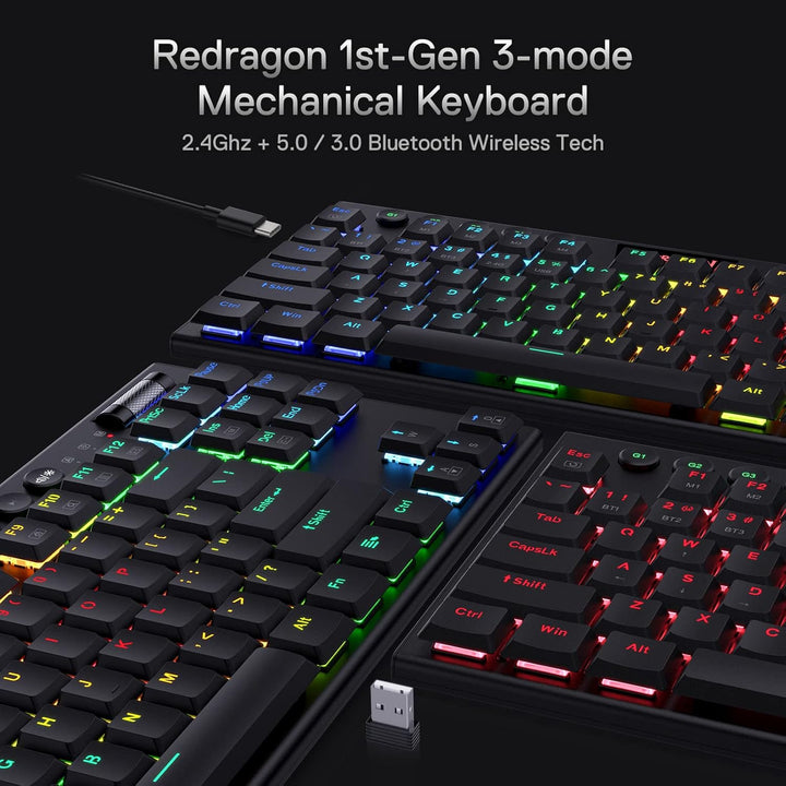 Redragon K621 Horus TKL RGB-Tastatur, 5.0 BT/2.4 Ghz/Kabelgebunden Drei Modi 80% Low Profile Mechani