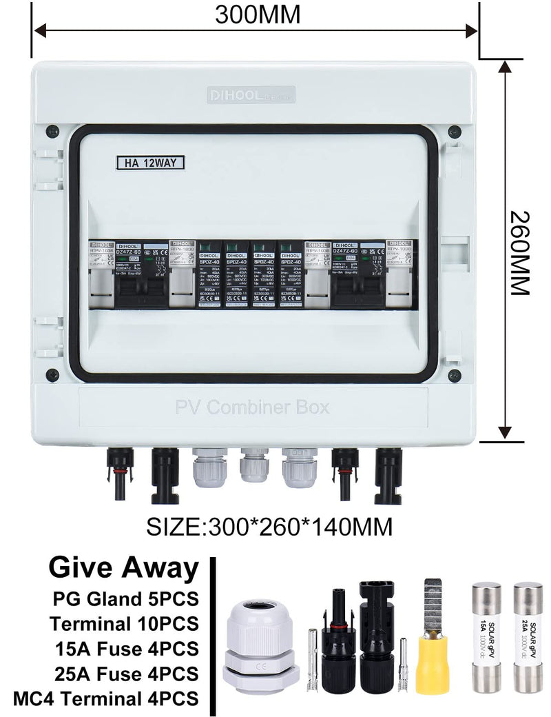 Solar PV Überspannungsschutz Anschlusskasten DC1000V 2x 1 String Blitzschutz Für PV anlage Photovolt