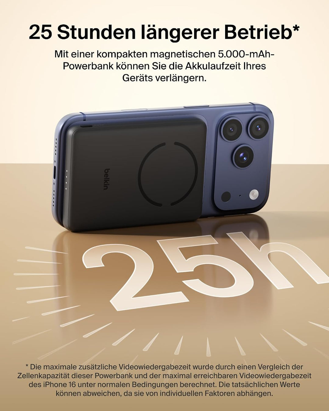 Belkin BoostCharge 5000mAh Magnetische Power Bank mit Magnetring – Schwarz | 5K Powerbank Kabellos,