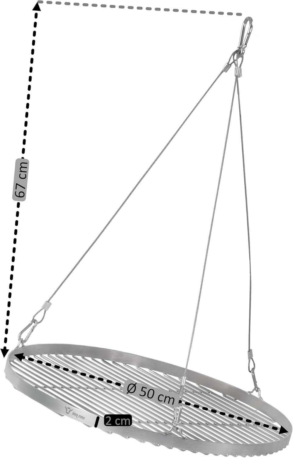 BBQ-Toro Edelstahl Grillrost Rund | Ø 50 cm | Grillgitter mit Seilaufhängung, Hängerost für Schwenkg
