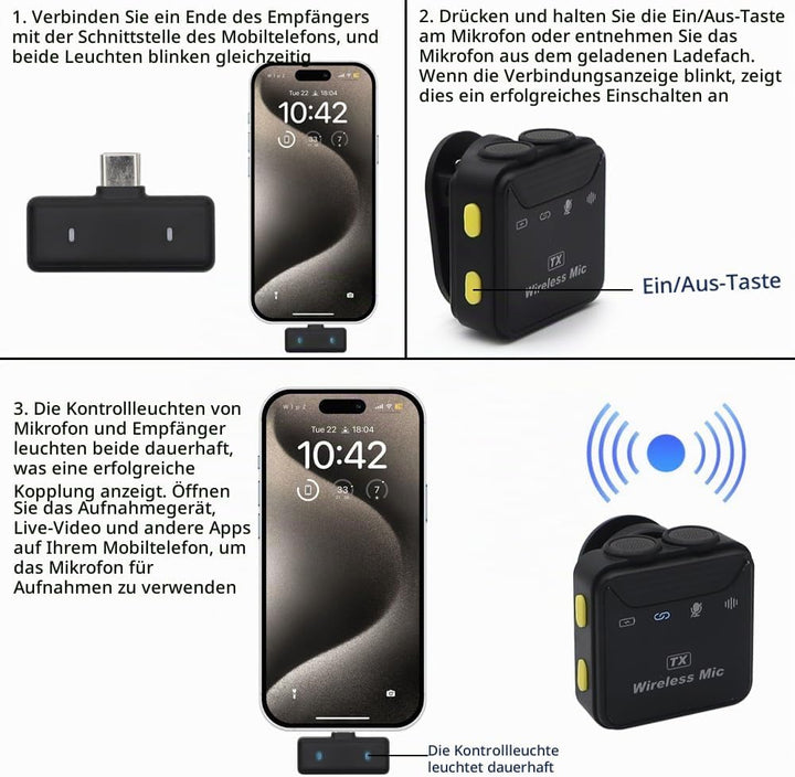 Lavalier Microphone Wireless; Plug-Play Dual Funkmikrofon Mini für iPhone/Android/PC, Aktive Geräusc