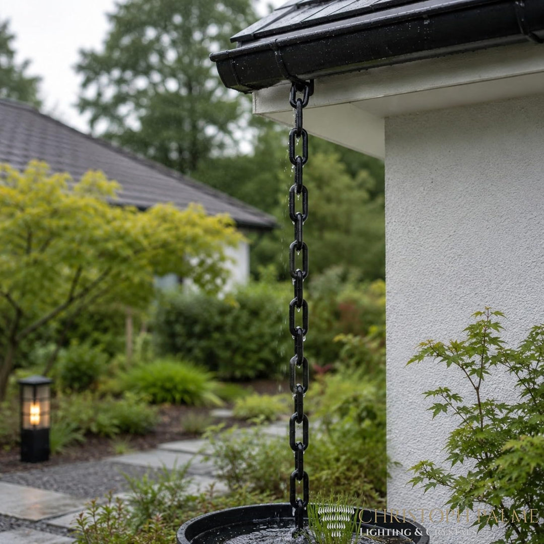4,80m Regenablaufkette 10mm Kunststoff Regenkette Schwarz Ablaufkette Tropfkette Wasserkette