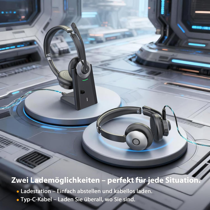 Bluetooth Headset mit Mikrofon, Kabelloses Office Headset mit ENC Mikrofon Black/Grey, Black/Grey