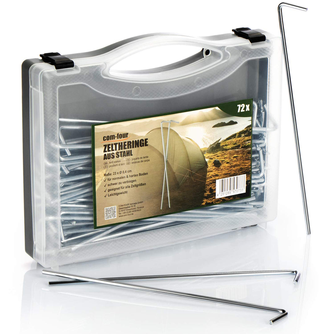 com-four® 72x Zelt-Heringe aus Stahl 23cm x Ø 4mm - Lange und robuste Erdnägel für Camping, Outdoor,