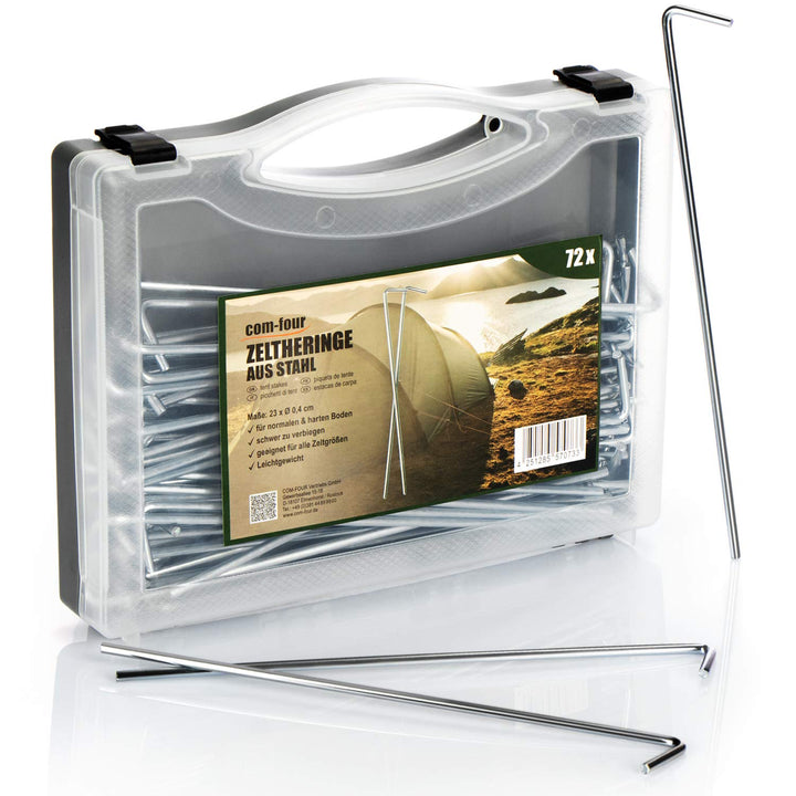 com-four® 72x Zelt-Heringe aus Stahl 23cm x Ø 4mm - Lange und robuste Erdnägel für Camping, Outdoor,