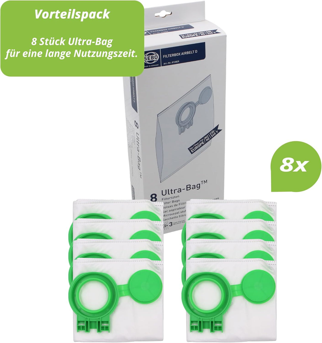 Staubsaugerladen.de - Original Sebo Filterbox D 8120ER – 8 Ultra-Bag Filtertüten, Staubsaugerbeutel