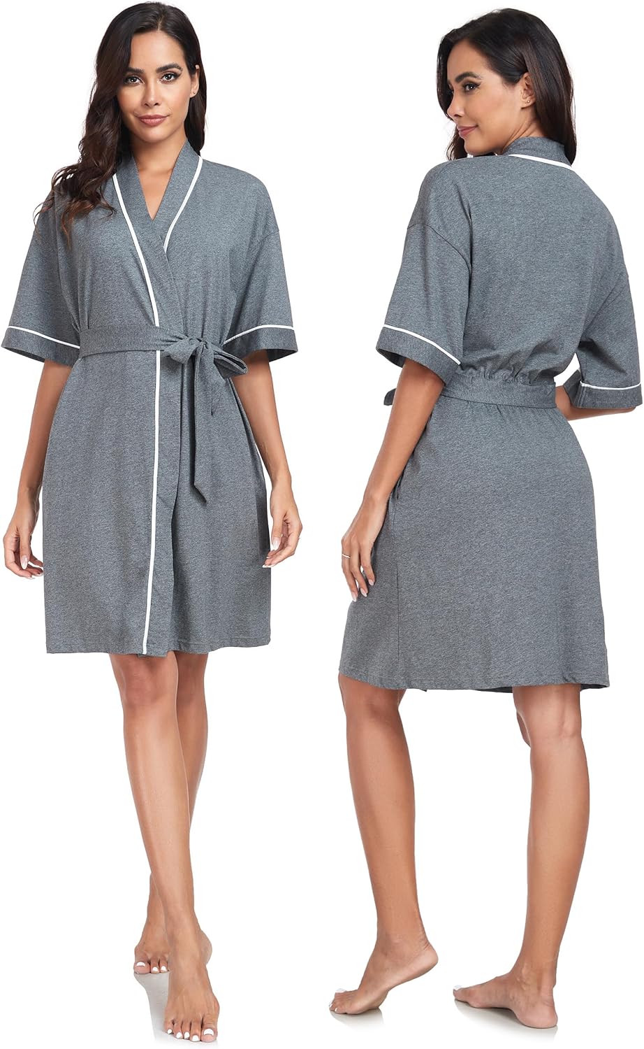 COLORFULLEAF 100% Baumwolle Bademäntel Damen Leicht Morgenmantel Kurz Sauna Kimono Weiche Frauen Nac