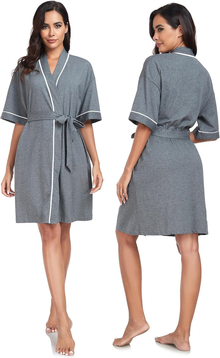COLORFULLEAF 100% Baumwolle Bademäntel Damen Leicht Morgenmantel Kurz Sauna Kimono Weiche Frauen Nac