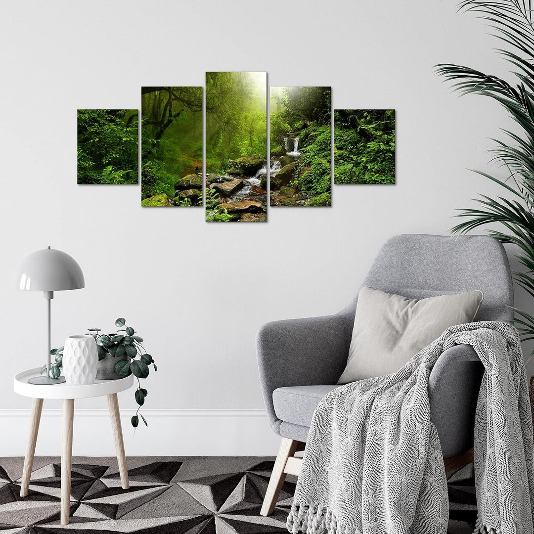 Runa Art Wandbilder Natur Wald 5 Teilig Bild auf Vlies Leinwand Deko Wohnzimmer Schlafzimmer Landsch