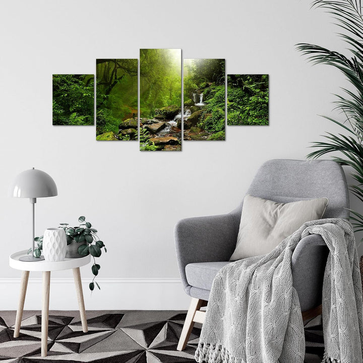 Runa Art Wandbilder Natur Wald 5 Teilig Bild auf Vlies Leinwand Deko Wohnzimmer Schlafzimmer Landsch