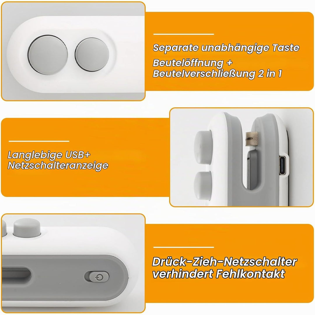 2 Stück Mini Folienschweissgerät: Wiederaufladbar 2 in 1 Snacks Beutelverschliesser, Mini Bag Sealer