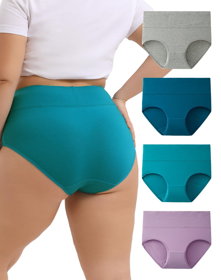 INNERSY Unterhosen Grosse Grössen Damen Taillenslip Baumwolle High Waist Slip (44-62) 4er Pack 44-46