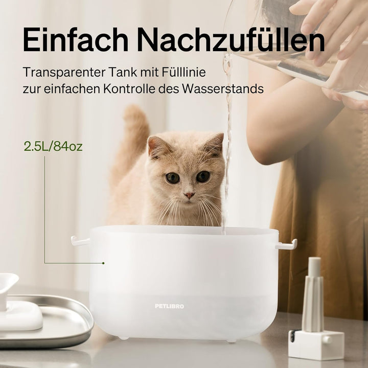 PETLIBRO Katzenbrunnen, Trinkbrunnen für Katze mit kabelloser Pumpe, 2.5L Dockstream Katzenbrunnen E