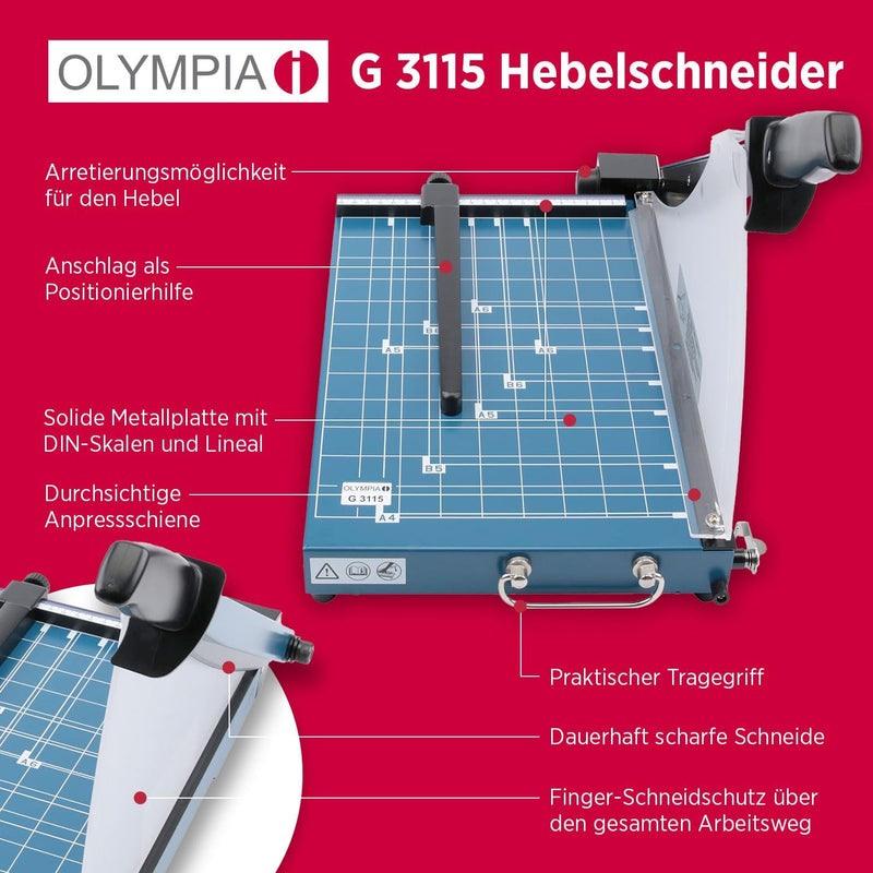 Olympia G 3115 Hebelschneider für Papier mit Schneidelineal, Metallauflage