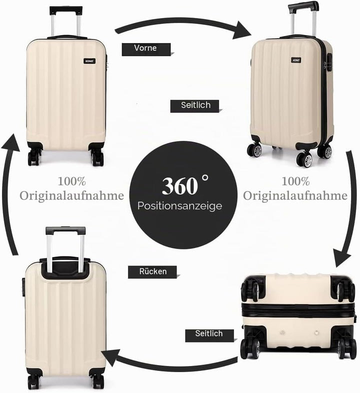 KONO Hartschale Trolley Koffer 4 Rollen Reisekoffer Gepäck (Beige, M) Beige M (56cm - 40L), Beige M