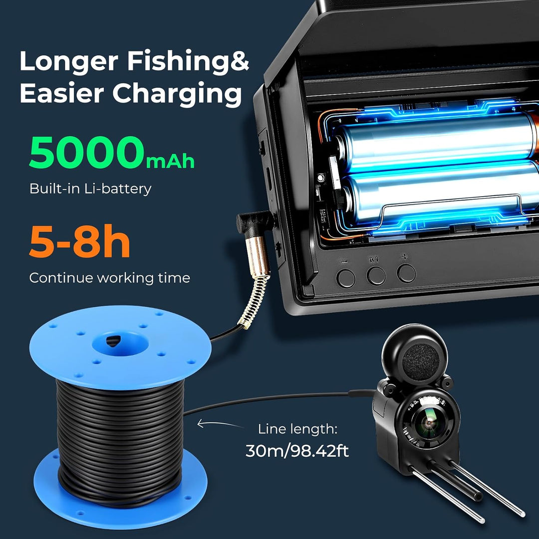 4.3'' IPS Display Fischfinder Unterwasserkamera für Angeln mit 30m Kabel, IR-Nachtsicht & Weitwinkel