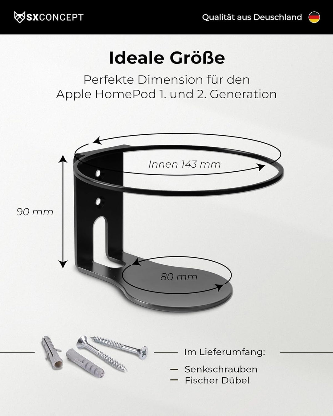 SX-Concept Wandhalterung für Apple HomePod | Gerade-Variante | Minimalistisches Design | geringer Wa