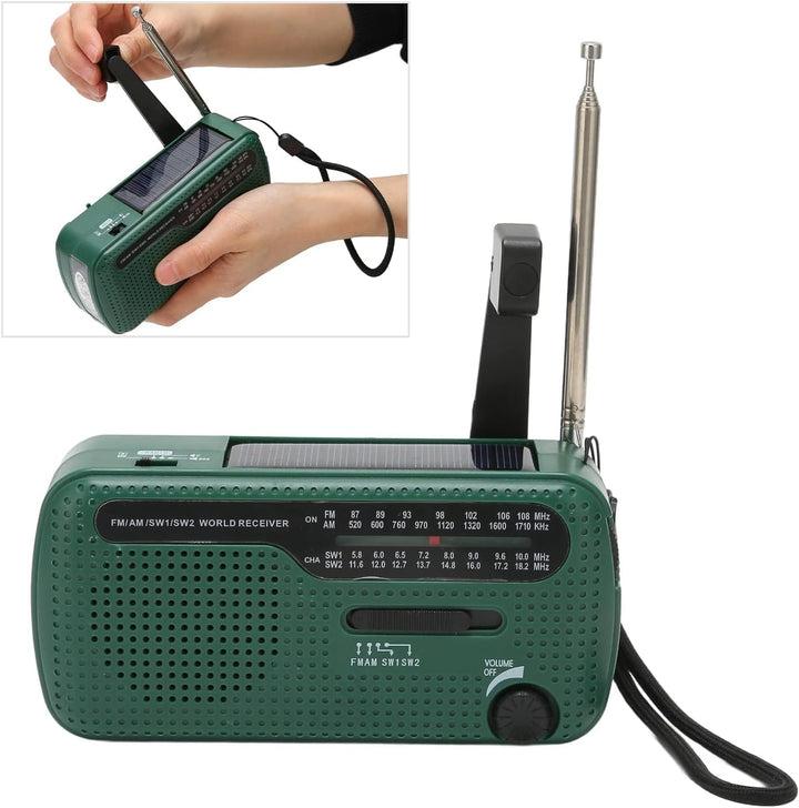 Handkurbel-Solarradio AM FM SW1 SW2 Camping-LED-Taschenlampe, Multiband-Camping-Notfallradio für Win