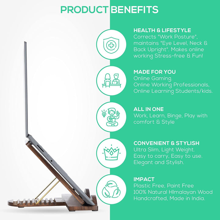 Ergonomischer Laptop-Ständer aus Holz, Tablet-Erhöhung | Online-Arbeiten | Online-Kurse | plastikfre
