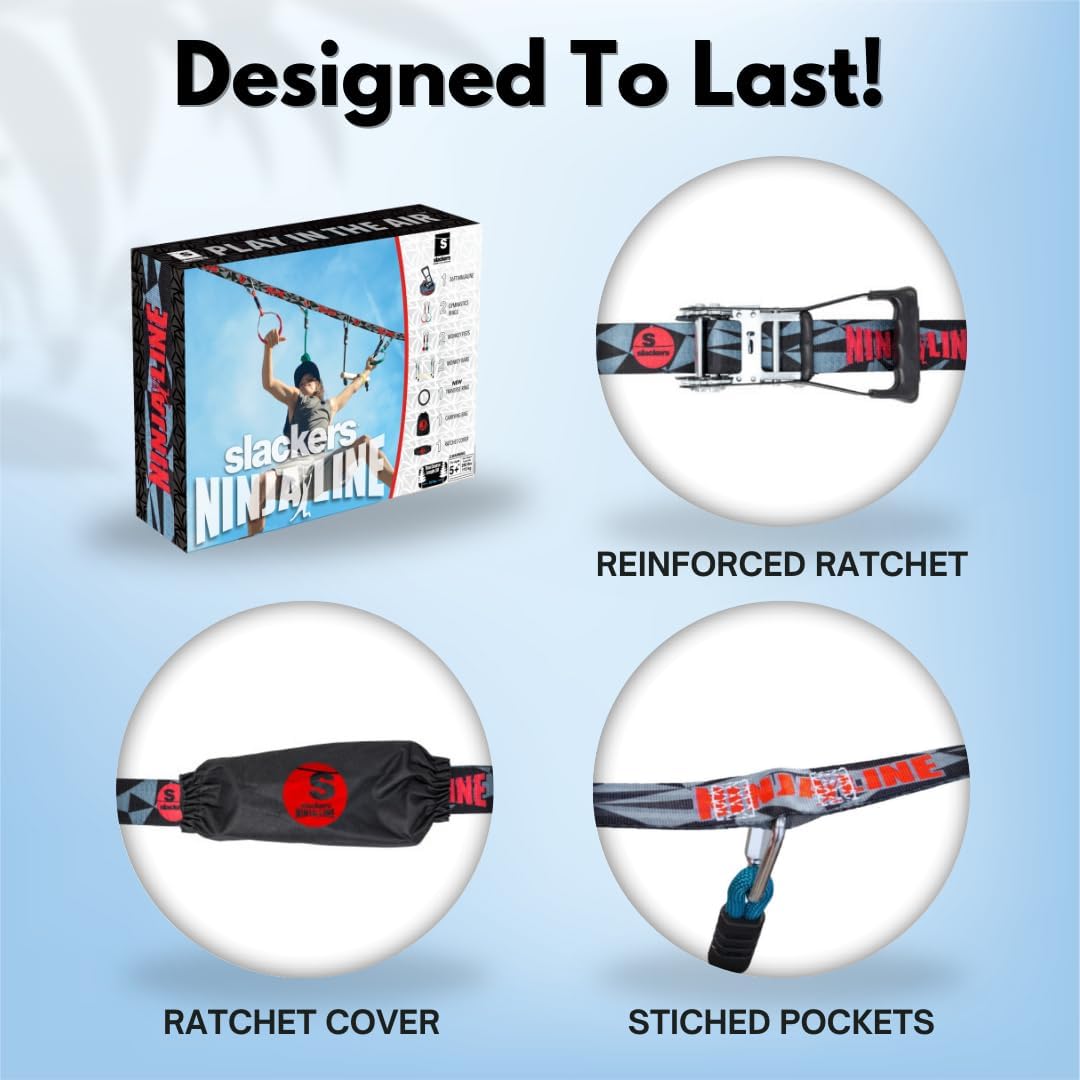Slackers Ninja Line Starter Set – Outdoor Hangelparcours & Slackline für Kinder ab 5 Jahren – Komple
