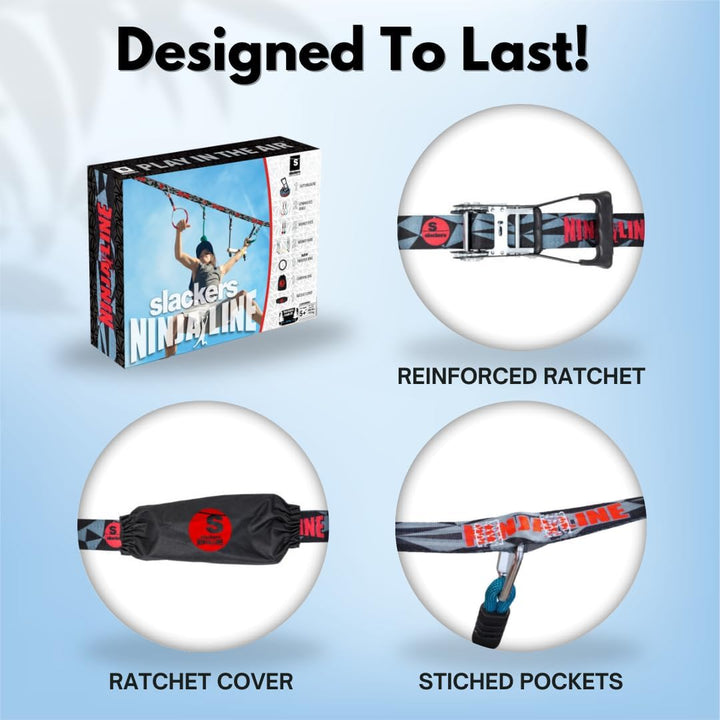 Slackers Ninja Line Starter Set – Outdoor Hangelparcours & Slackline für Kinder ab 5 Jahren – Komple