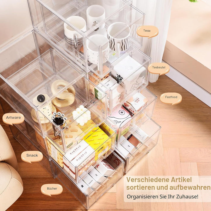Stapelbare Aufbewahrungsschubladen aus Kunststoff, LINYAPRY Klare Lagerung Bins Organizer mit auszie