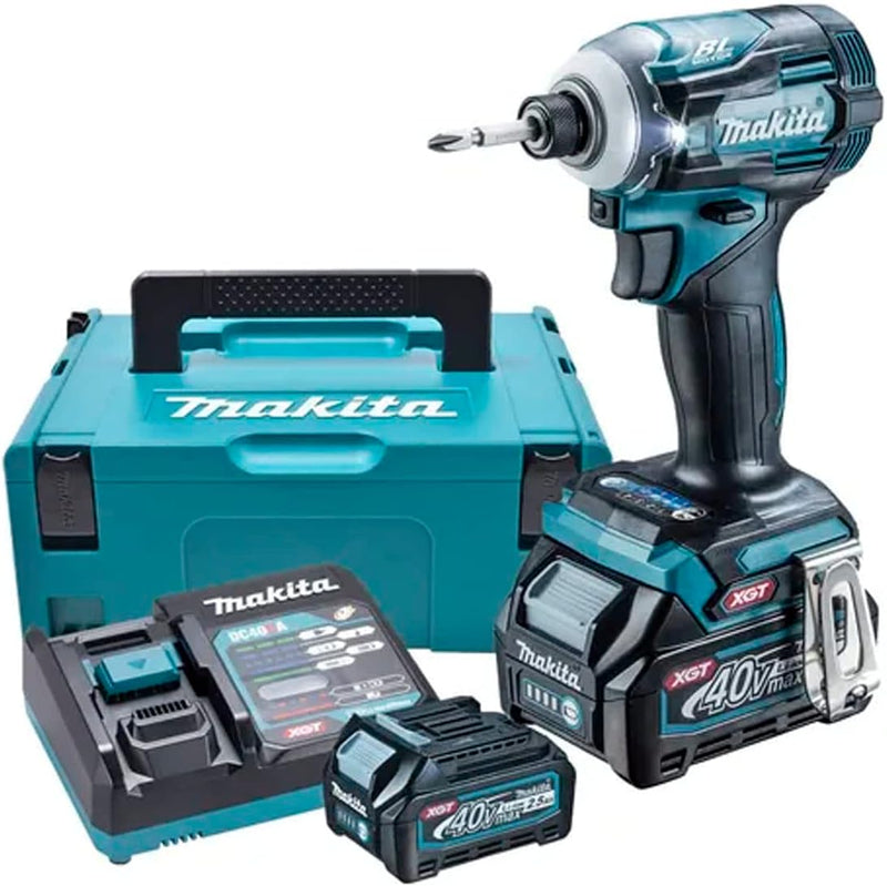 Makita TD001GD201 Akku-Schlagschrauber 40V max. / 2,5 Ah, 2 Akkus + Ladegerät im MAKPAC Petrol mit 2