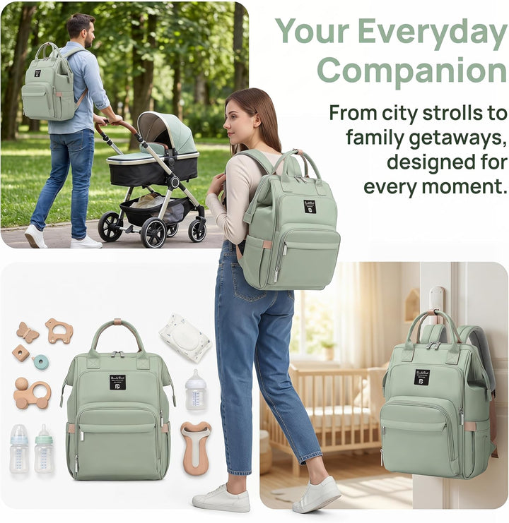 Pomelo Best Moderner Wickelrucksack für Mama Papa – Stylischer Familienrucksack mit Grosser Öffnung,