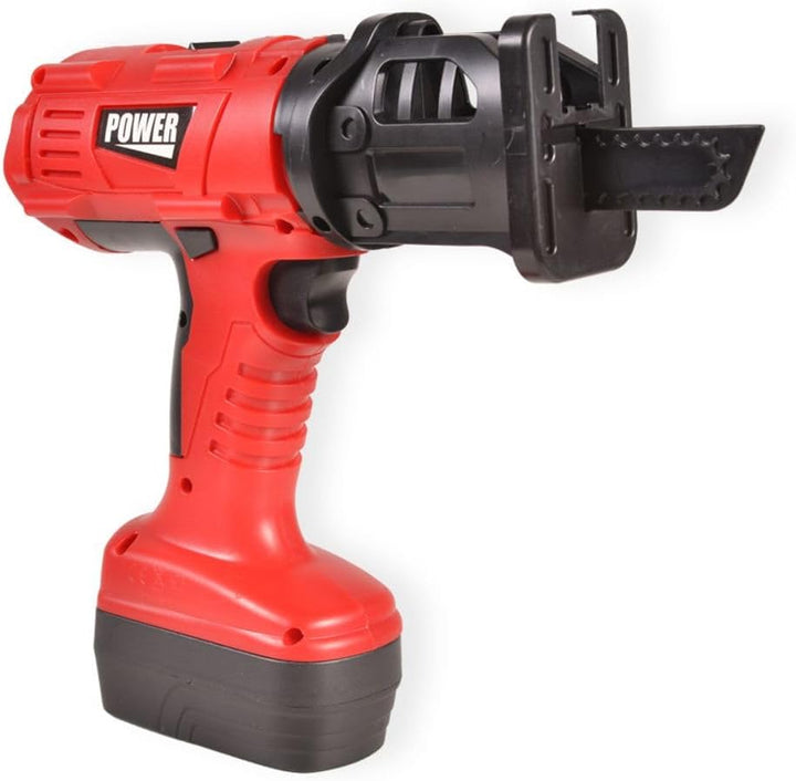 Moni Kinderwerkzeug-Set Säbelsäge T1402 elektrisch, Lineal, Mitarbeiterausweis rot, Rot