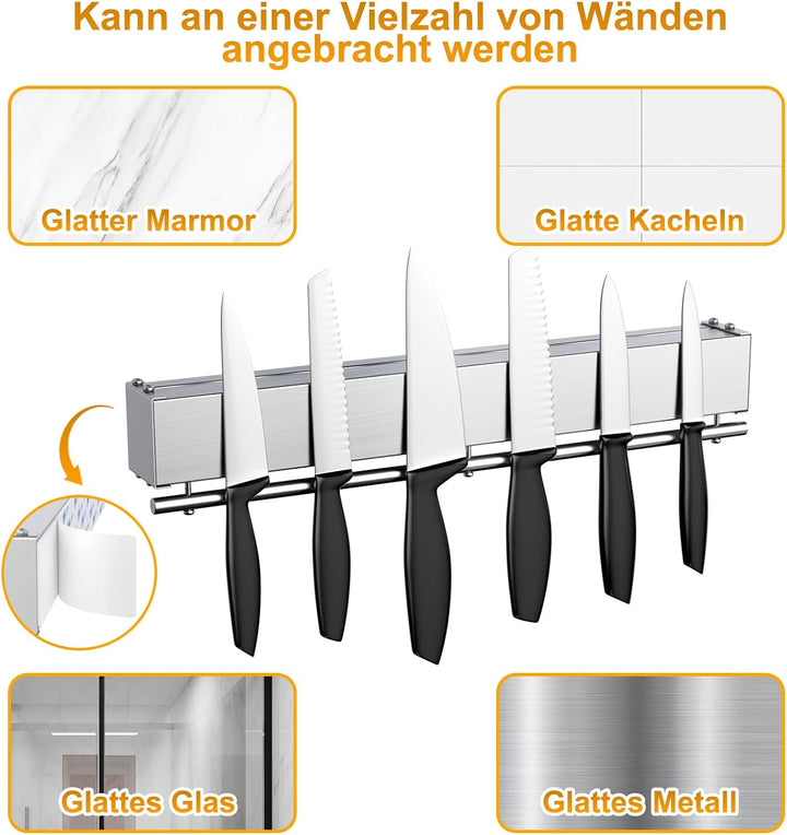 Magnetleiste Messer, 40cm Messerhalter Magnetisch mit 8 Haken, Magnet Messerhalter mit extra Starkem