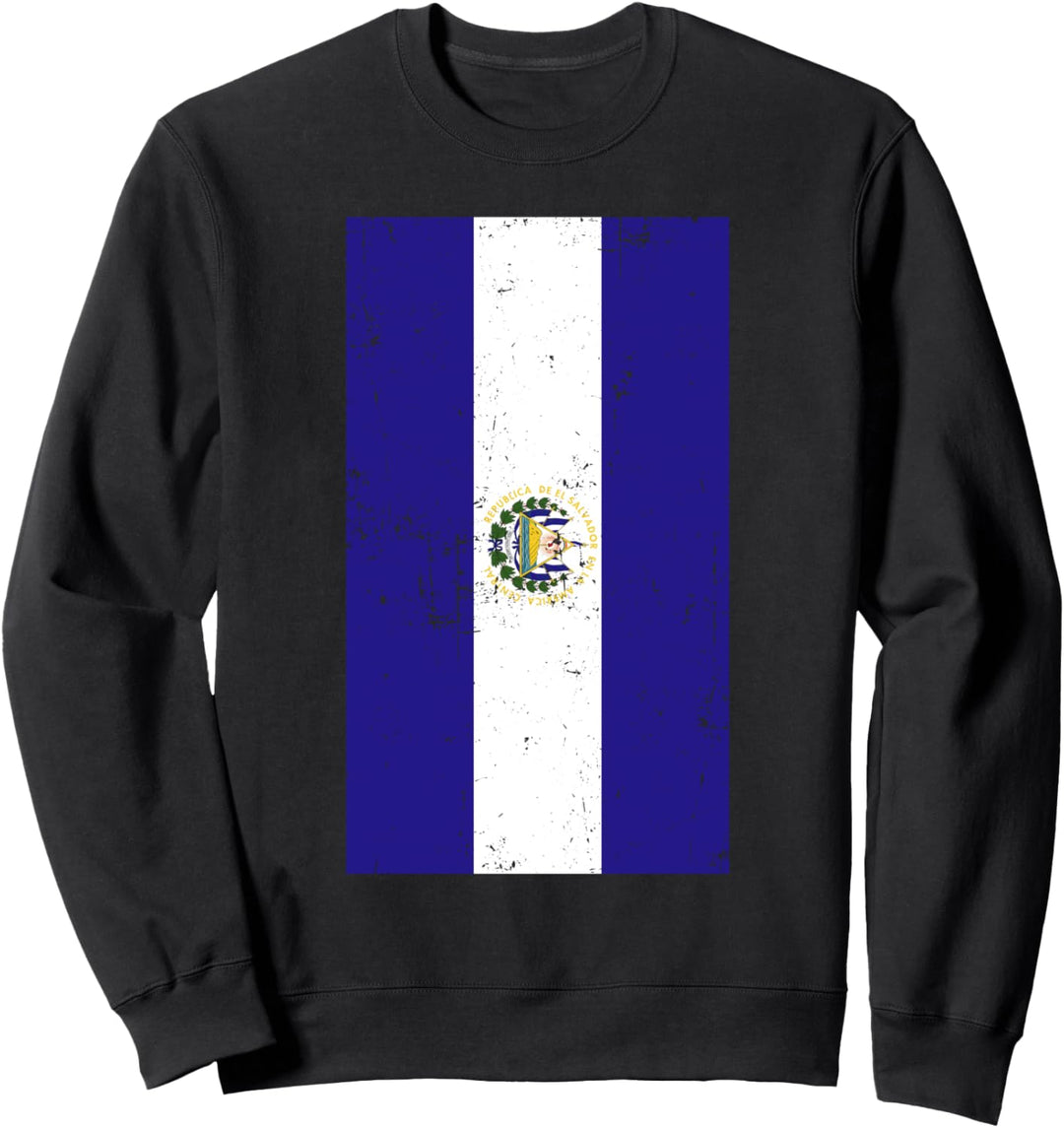 El Salvador Central America San Salvador Distressed Flag Sweatshirt