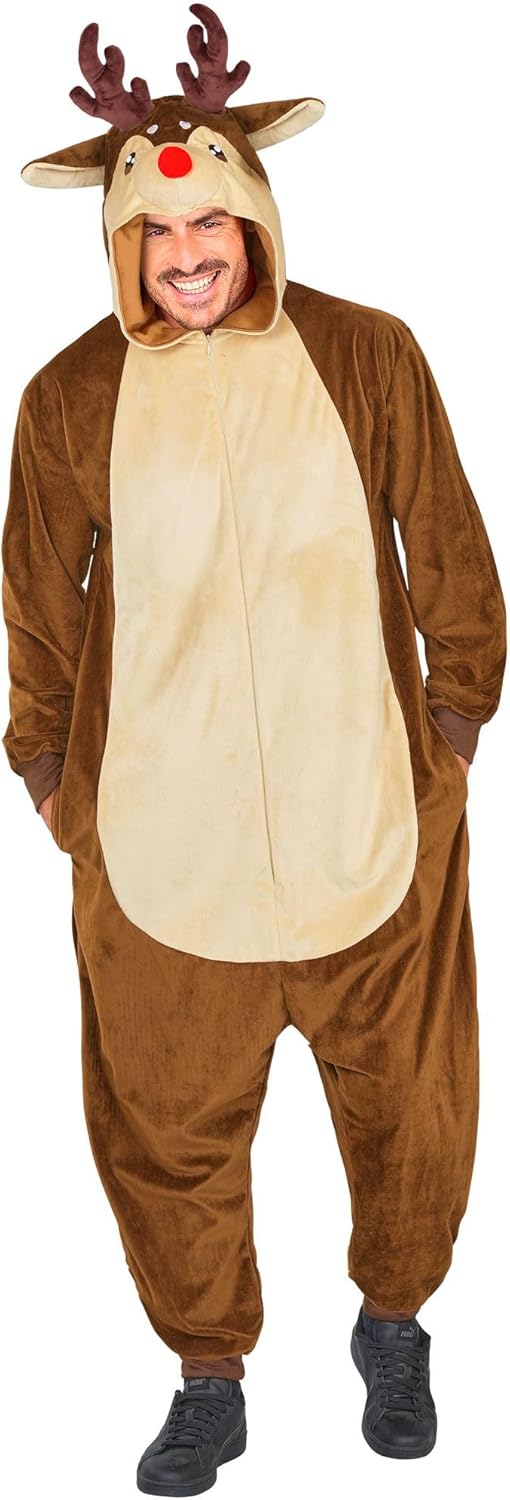 W WIDMANN MILANO Party Fashion - Tier Overall für Erwachsene, weicher Plüsch Jumpsuit mit Kapuze, Ti