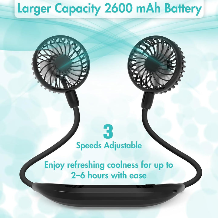 Tragbarer Halsventilator, 2600mAh batteriebetriebener, ultra leiser Freihand-USB-Lüfter mit starkem