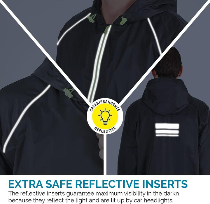 PERLETTI Regenjacke Herren Schwarz Gelb für Hohe Sichtbarkeit - Reflektierende Regenponcho Windbreak