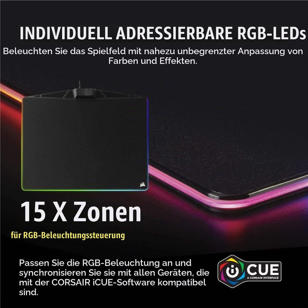 Corsair MM800C Polaris RGB Gaming Mauspad (Medium, RGB 15 Zonen Beleuchtung, Stoffoberfläche) schwar