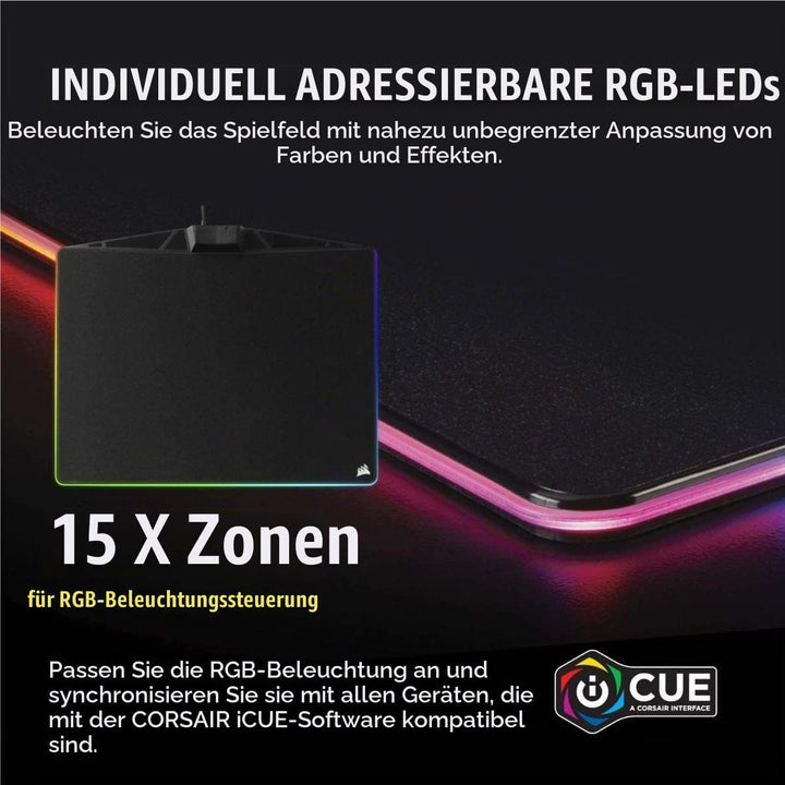 Corsair MM800C Polaris RGB Gaming Mauspad (Medium, RGB 15 Zonen Beleuchtung, Stoffoberfläche) schwar