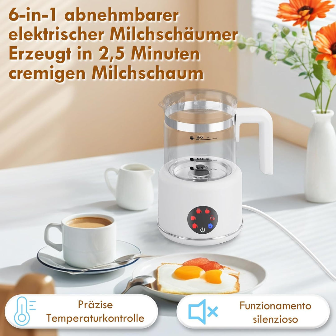 6 in 1 Milchaufschäumer Elektrisch, 600W Milchwärmer, 500 ml milchaufschäumer induktion, Visuelles G