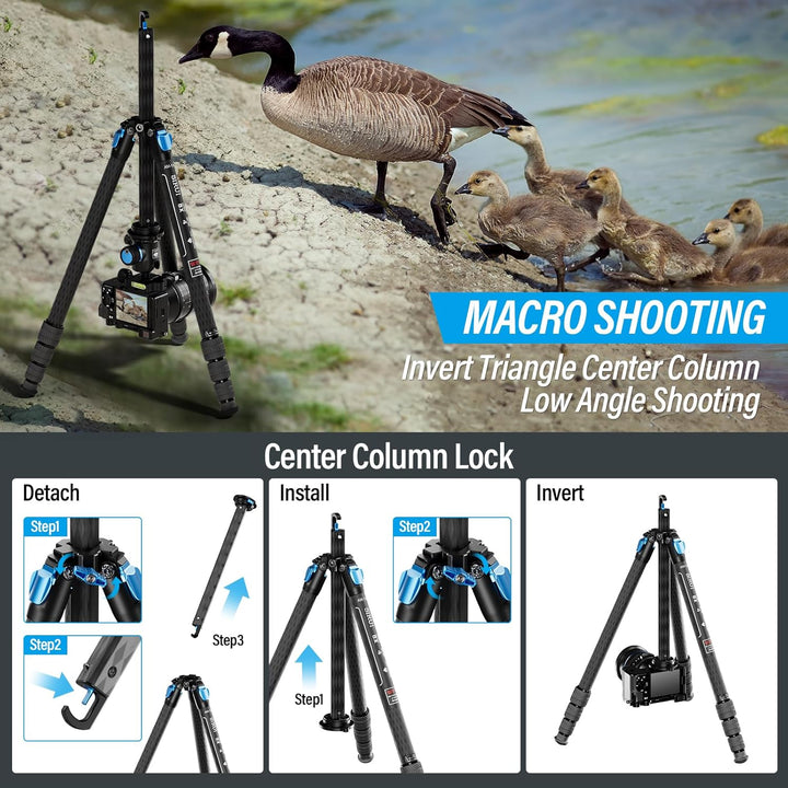 SIRUI AM124 Stativ Carbon Kamera mit dreieckiger Mittelsäule, leichtes Reisestativ Dreibein-Stative