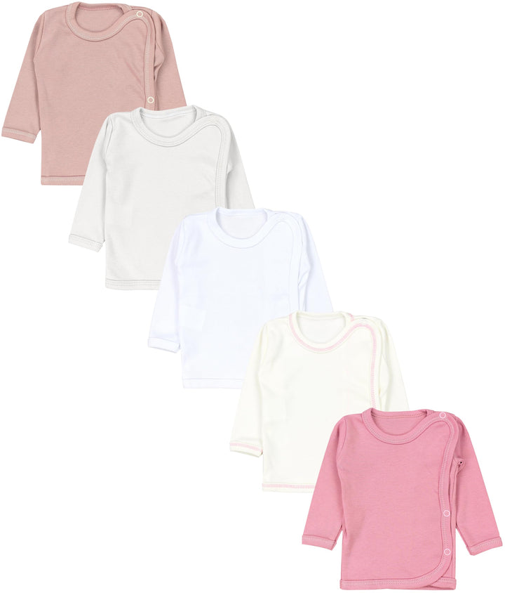 Unisex Baby Wickelshirt Langarm 5er Pack, Weiss Ecri Hellgrau Altrosa Rosa