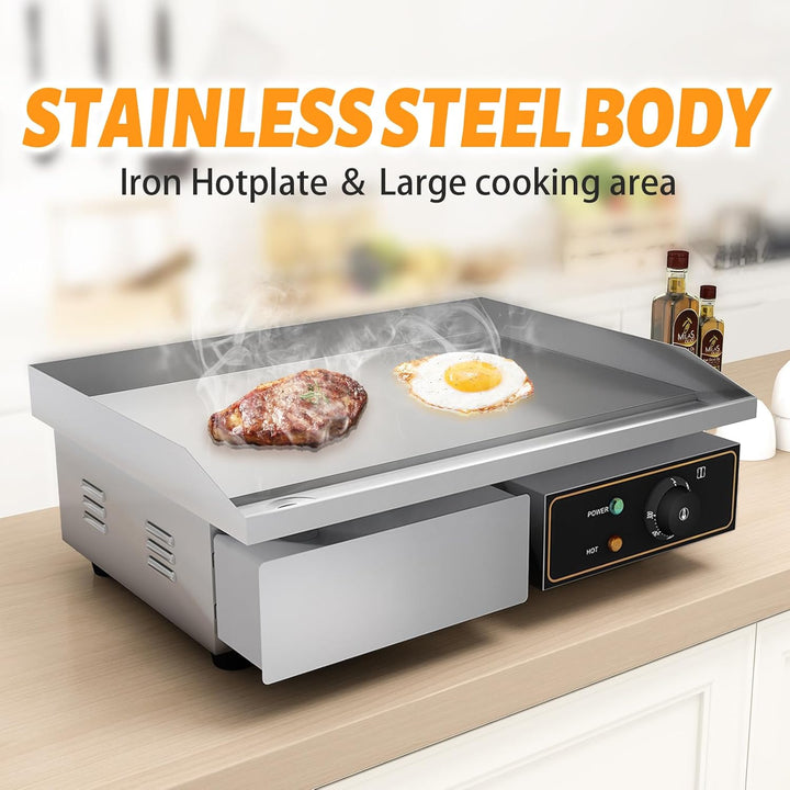 Grillplatte Elektrisch glatt Bratplatte, Elektrogrill mit 55 x 34 cm Grillfläche aus Gusseisen,Profi