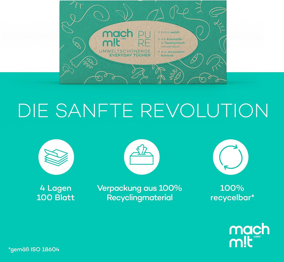 machm!t PURE Kosmetiktücher + Box 4-lagig – extrem weich & besonders nachhaltig dank 100% Recyclingp