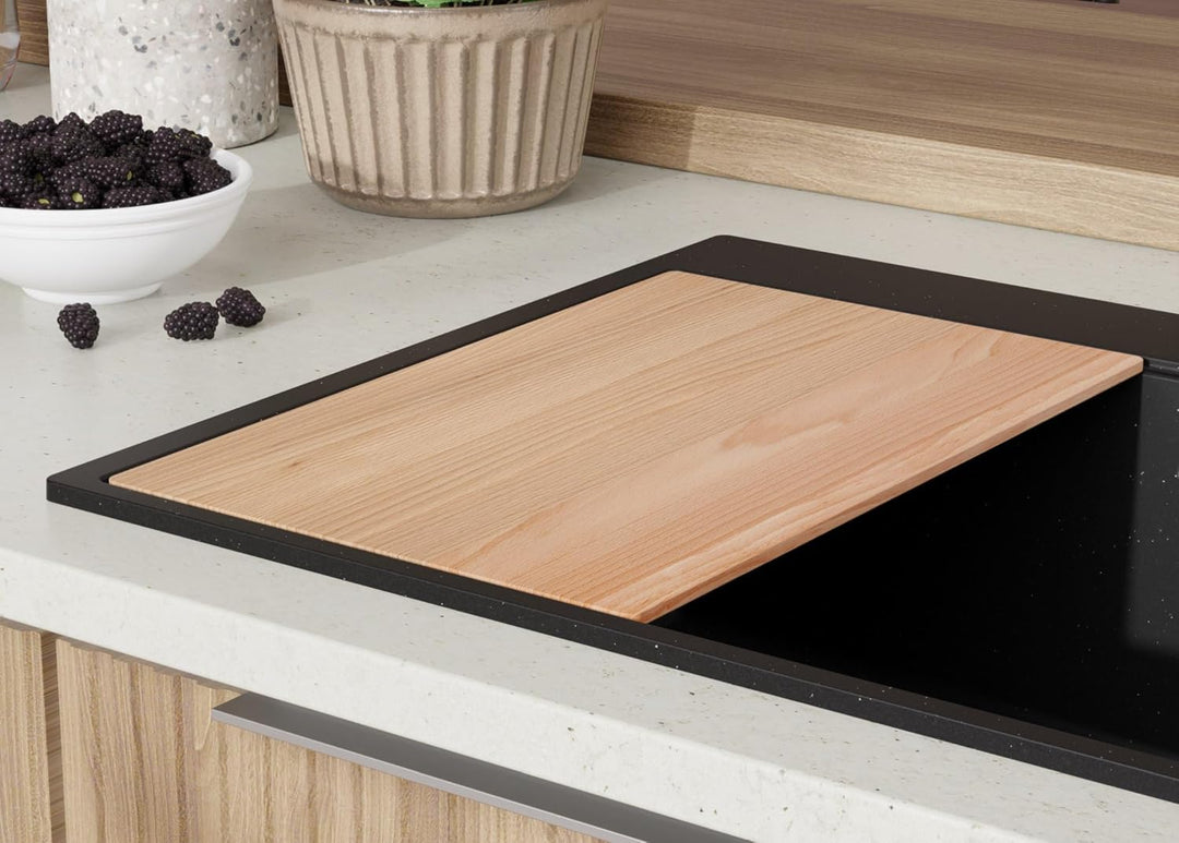 Spülbecken Schwarz Metallic 90x50 cm, Granitspüle + Ablauf-Set, Küchenspüle für 90er Unterschrank, E
