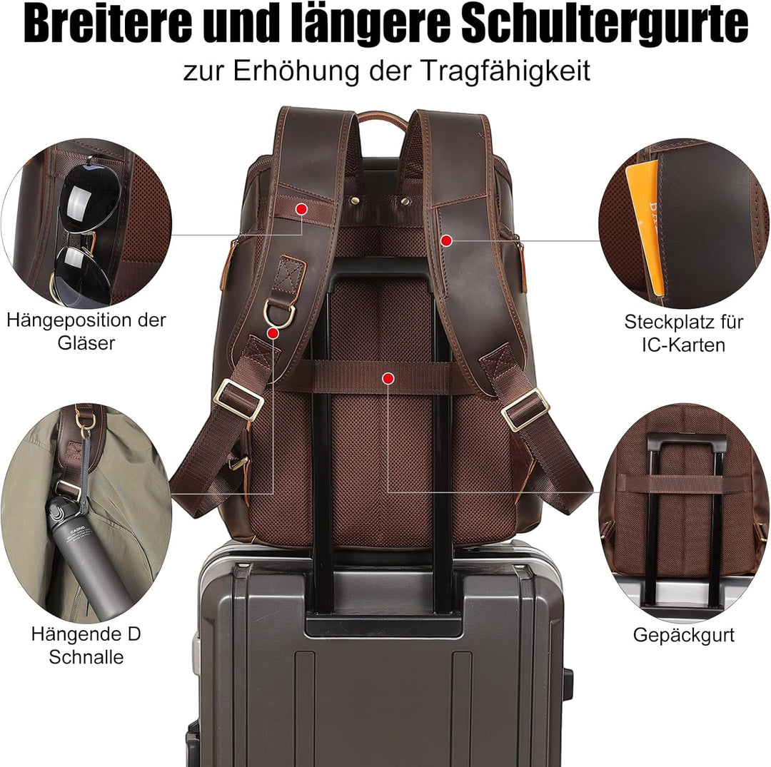 TIDING Rucksack Herren Leder 15,6 Zoll Laptop Tasche Schulrucksack Laptoptasche Grosse Kapazität Day